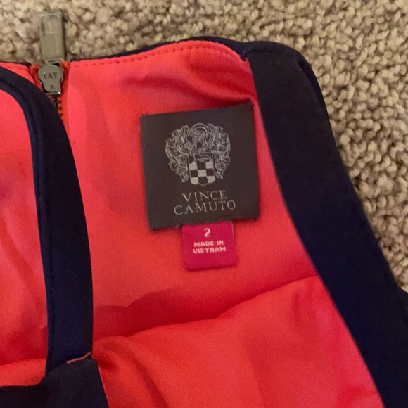 Vince Camuto orange and Navy blue striped dress with pockets - Picture 3 of 5